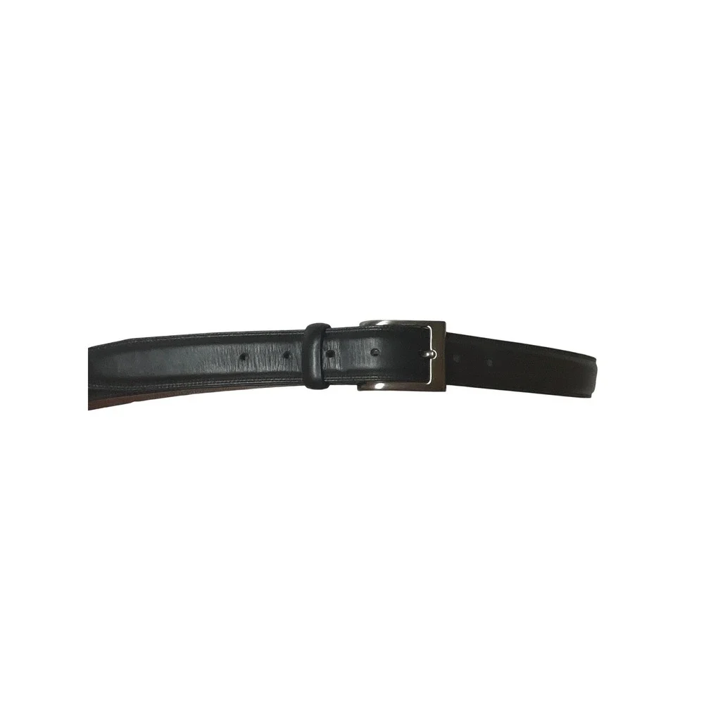 Perry Ellis Portfolio Mens Black Genuine Leather Belt‎ Silver Buckle Size 42